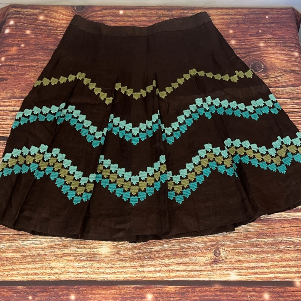 Loft Petites Linen Skirt Sz 4 Brown